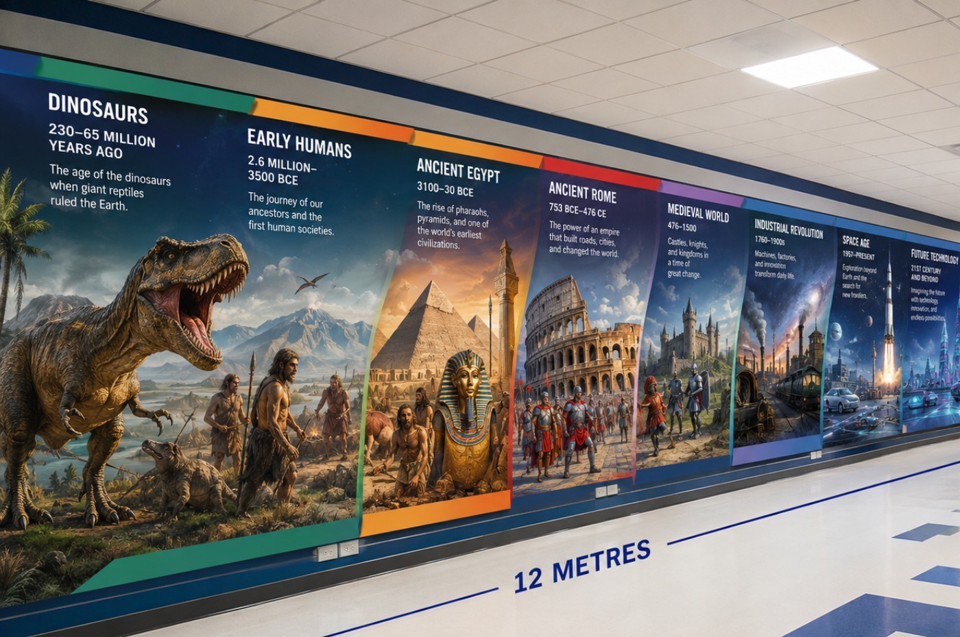 Long-form educational wall graphic
