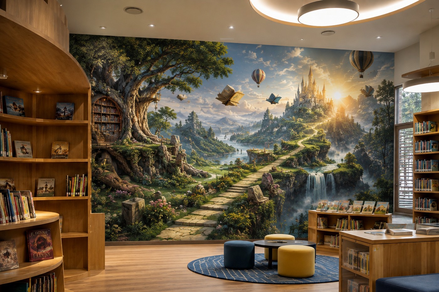 Imaginative wall artwork for a child-focused private reading space