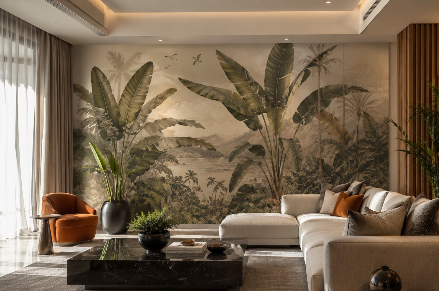 Residential-style interior showing a premium feature wall for show apartment use