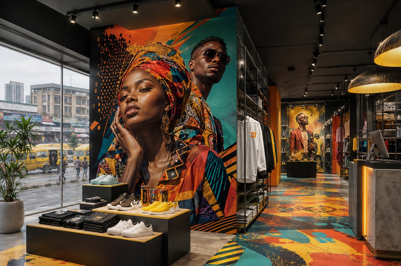 Detailed retail graphics in a finished interior